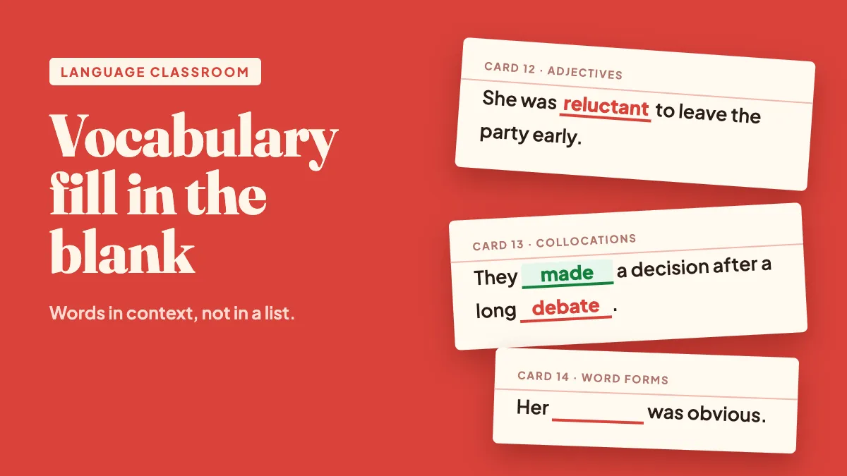 Vocabulary Fill in the Blank Quizzes: Teach Words in Context That Students Remember