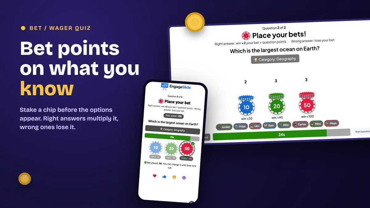 Bet / Wager Quiz: Let Players Bet Points on What They Know