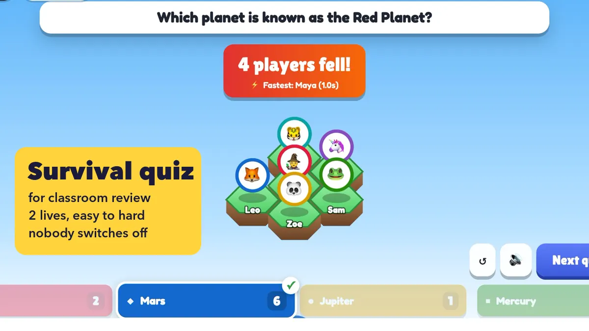 Survival Quiz dla klasy: przegląd jednostki bez utraty uwagi